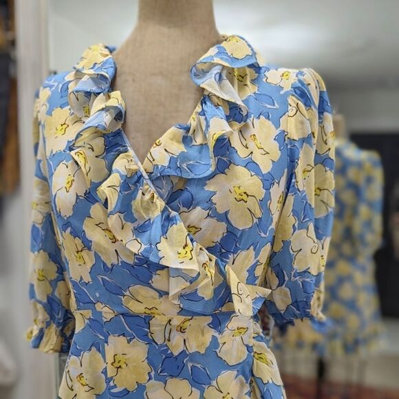 Rixo Silk Floral Wrap Mini Dress - Picture 3 of 9